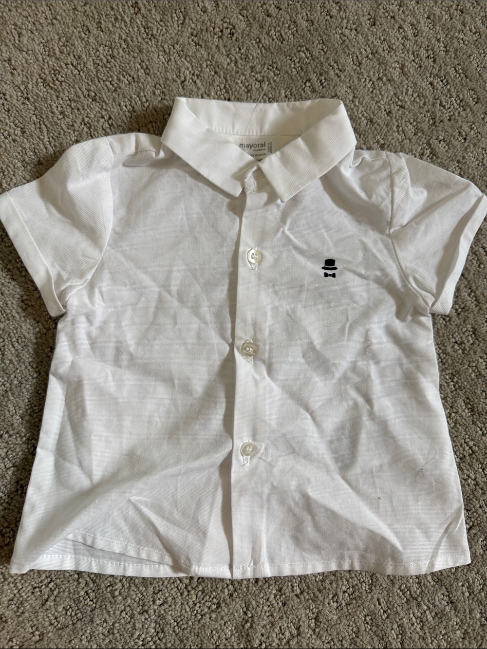 Mayoral Baby Boy White Short-Sleeve Button-Down Shirt with Hat Logo